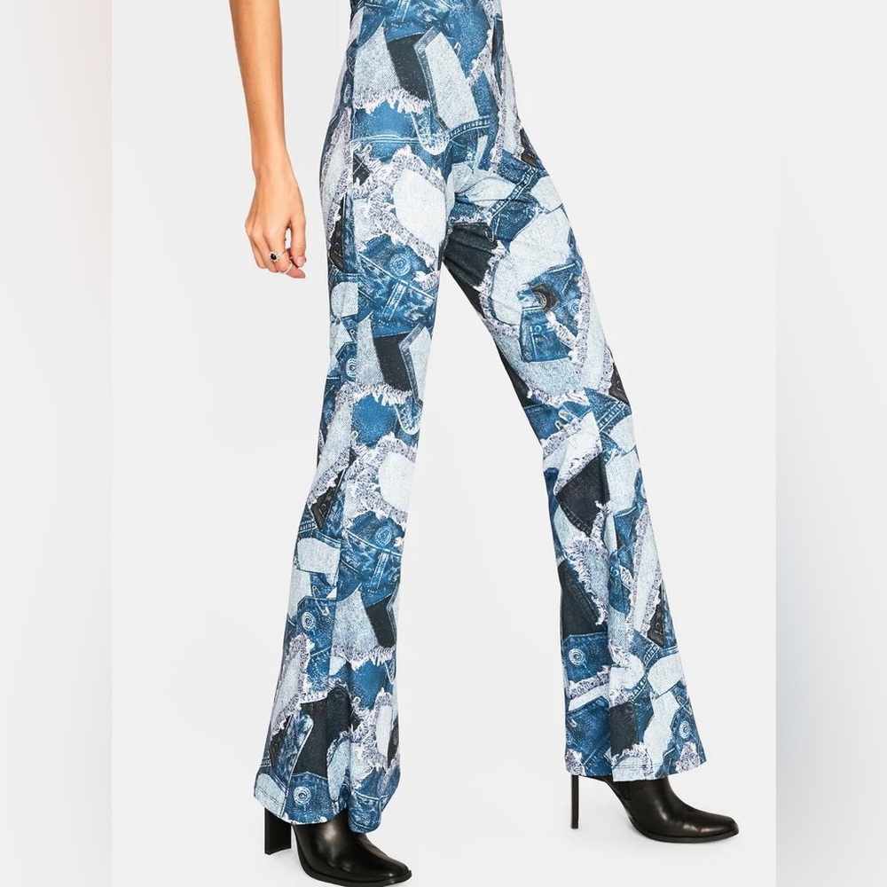 Jaded London Jersey Flare Pants w Denim Patchwork Details. NEW W TAGS+FREE SHIP